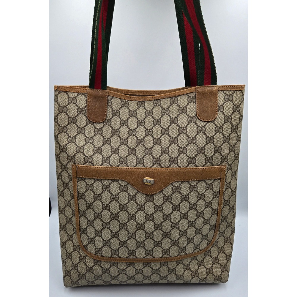 Vintage Gucci GG Monogram Tote Bag Handbag Purse with Pocket Classic - Picture 10 of 15